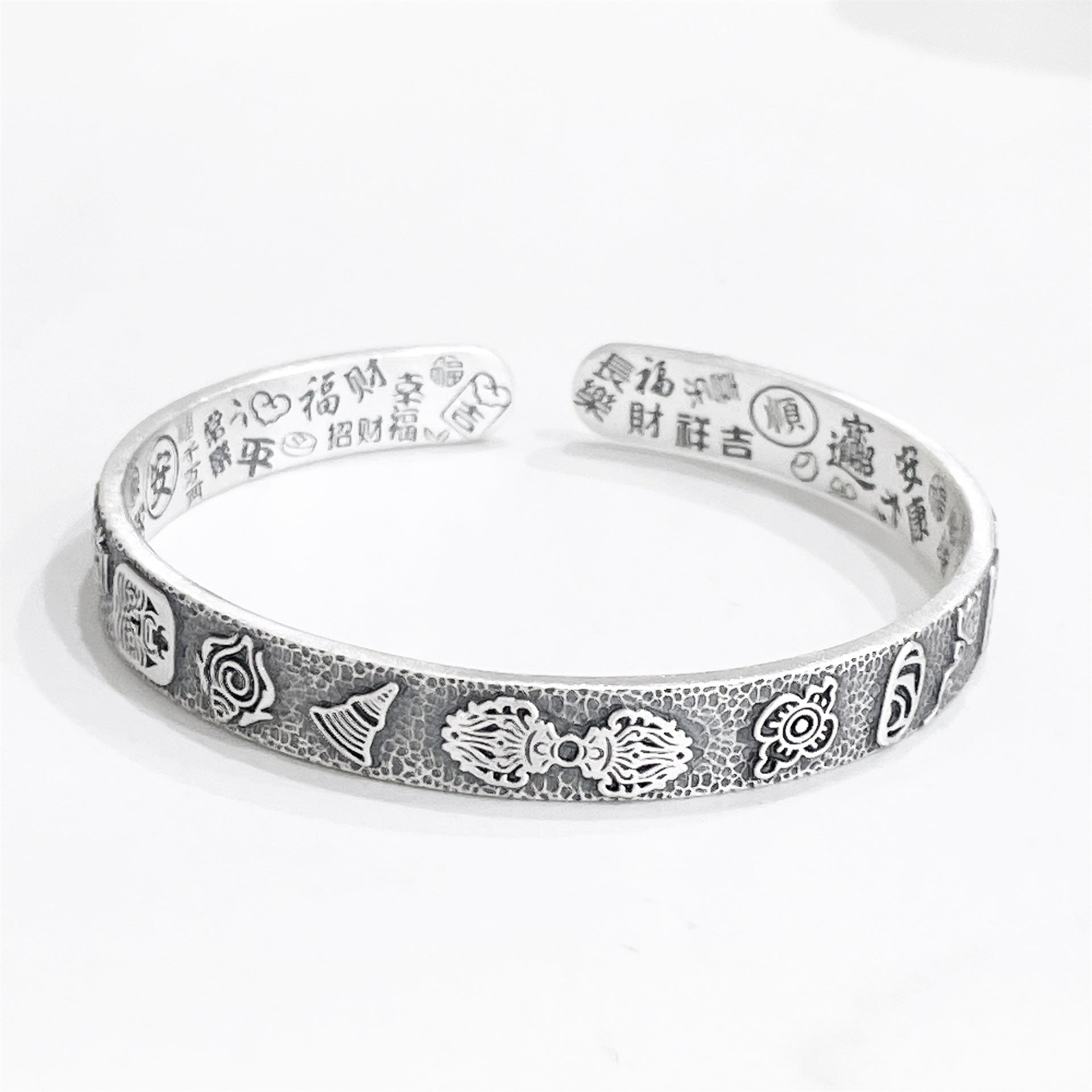 Chinese style peace and joy sterling silver bracelet - jewelry - weilin.com