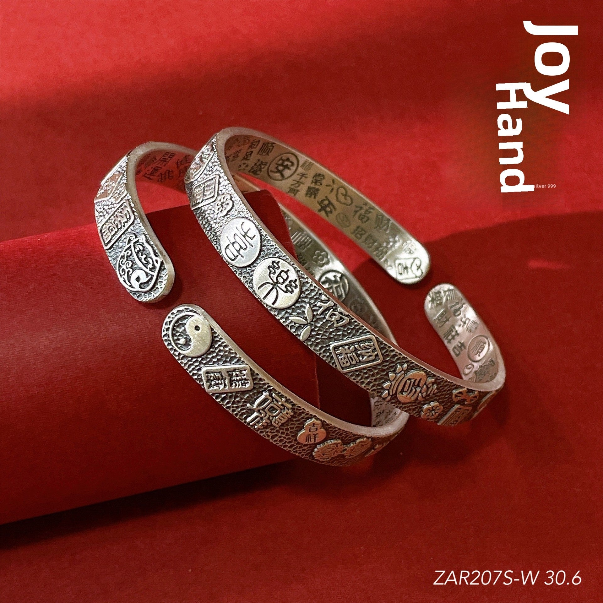Chinese style peace and joy sterling silver bracelet - jewelry - weilin.com