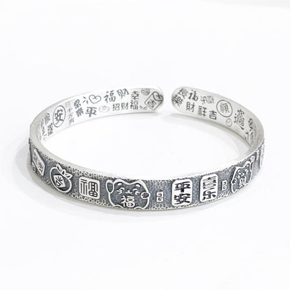 Chinese style peace and joy sterling silver bracelet - jewelry - weilin.com