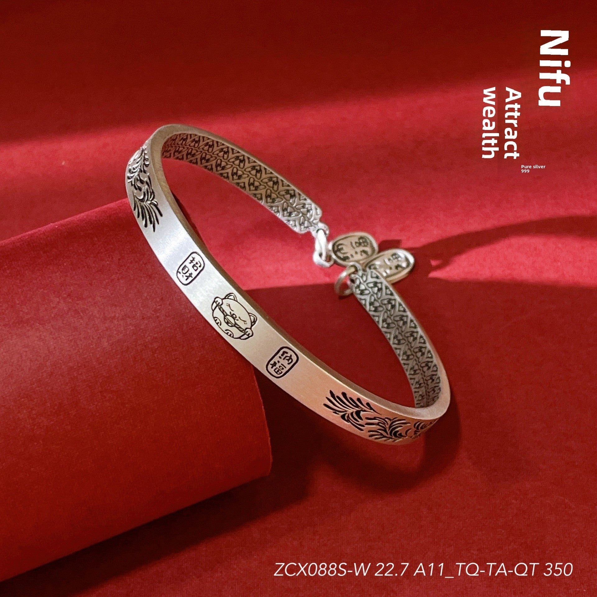 Chinese style peace and joy sterling silver bracelet - jewelry - weilin.com