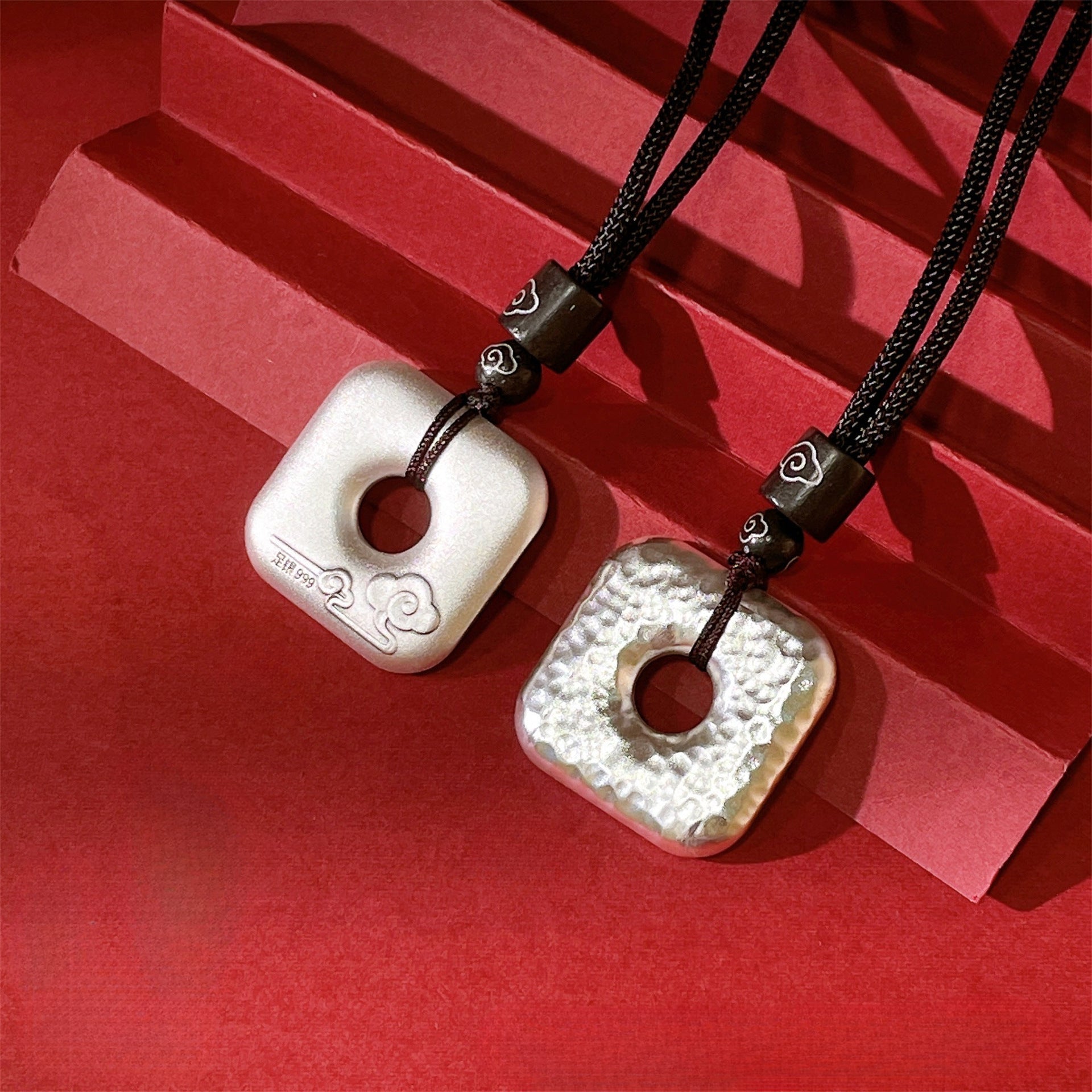 Chinese style peace buckle sterling silver pendant necklace - jewelry - weilin.com