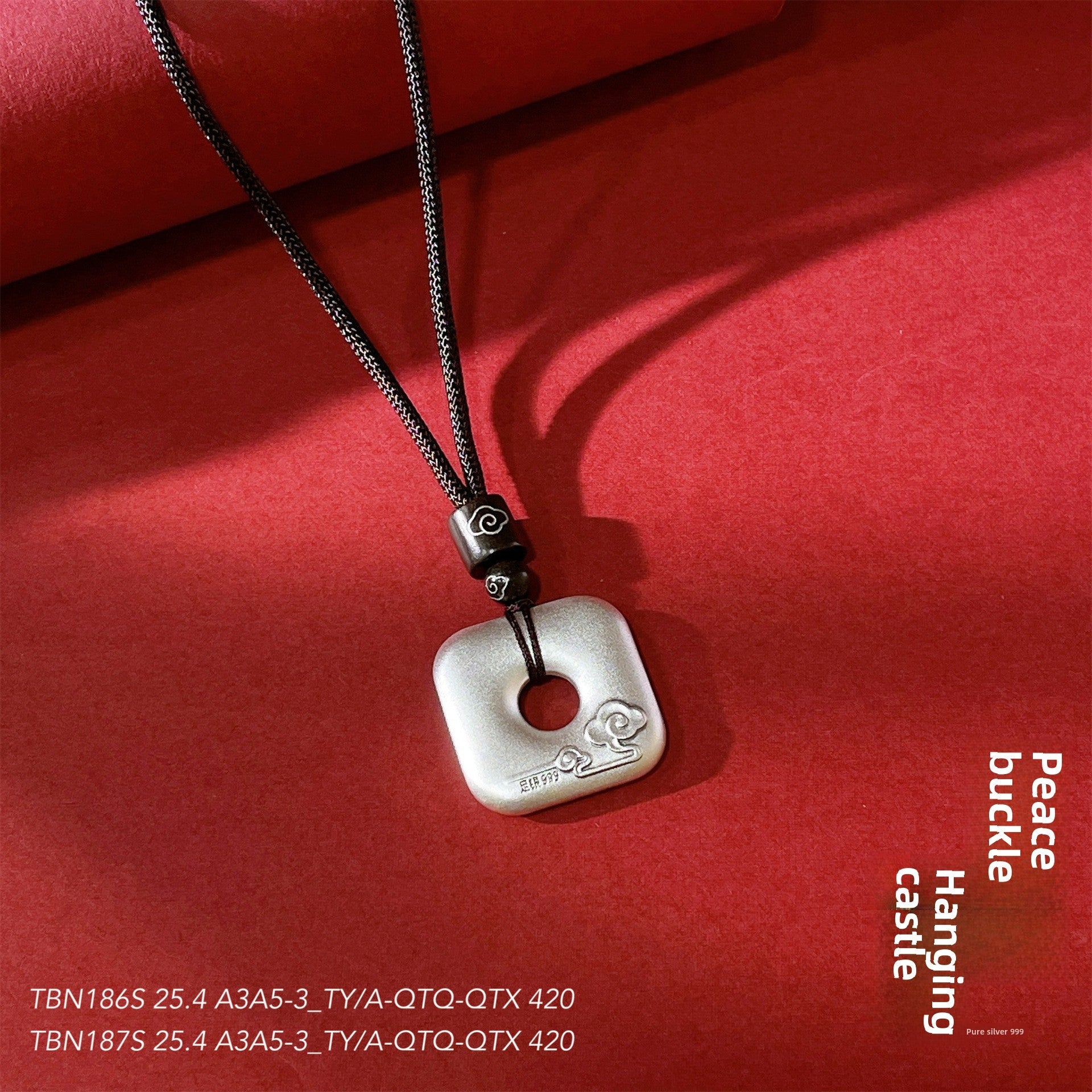 Chinese style peace buckle sterling silver pendant necklace - jewelry - weilin.com