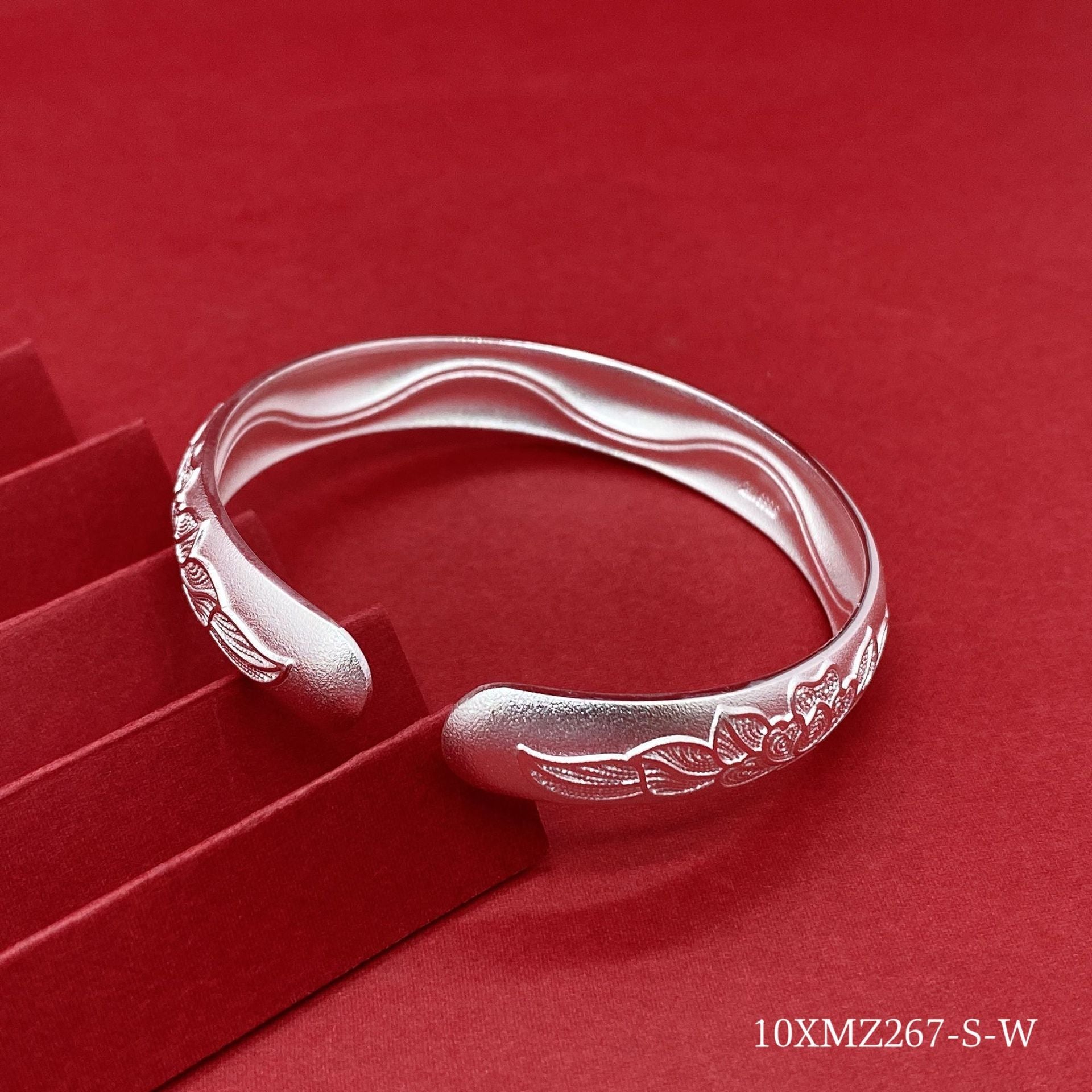 Chinese style peony filigree sterling silver bracelet - jewelry - weilin.com