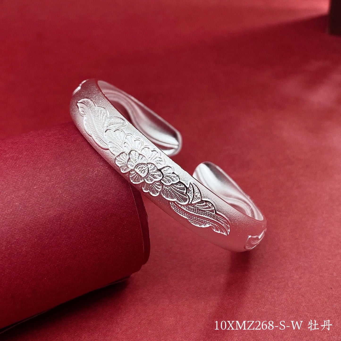 Chinese style peony filigree sterling silver bracelet - jewelry - weilin.com