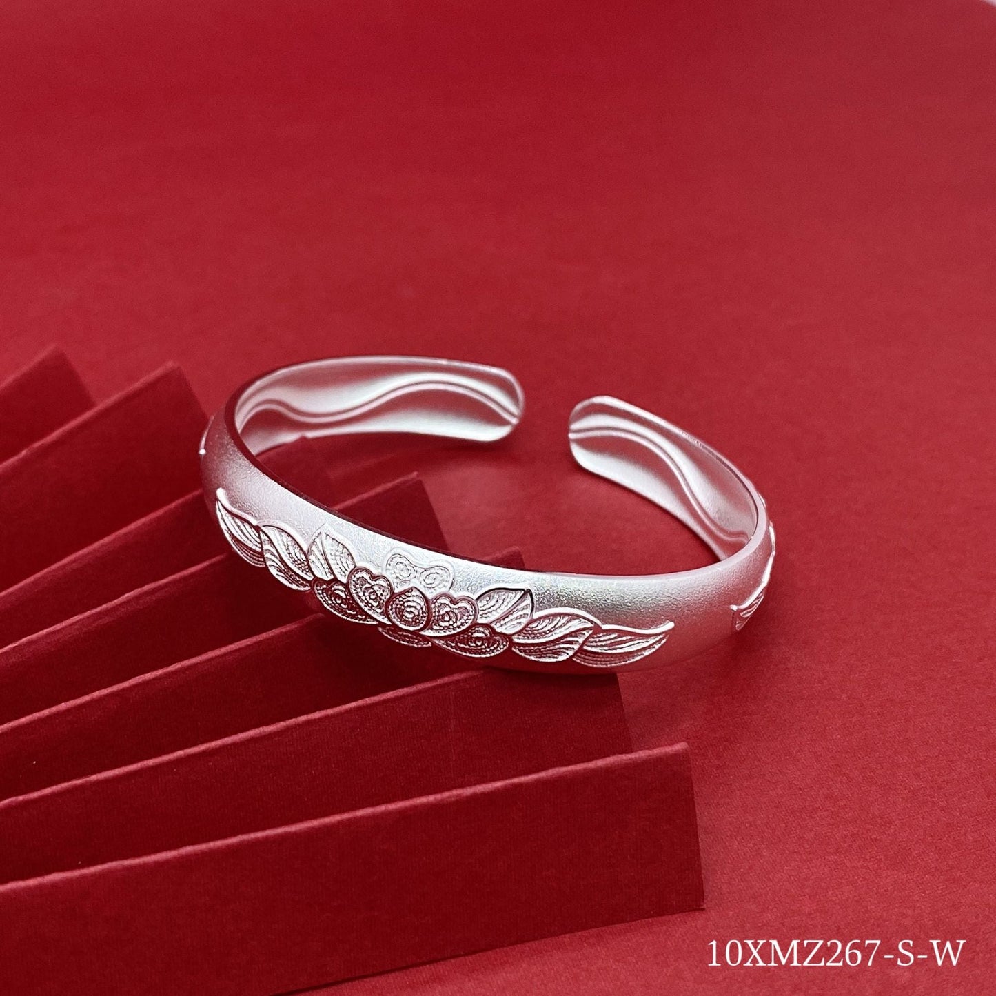 Chinese style peony filigree sterling silver bracelet - jewelry - weilin.com