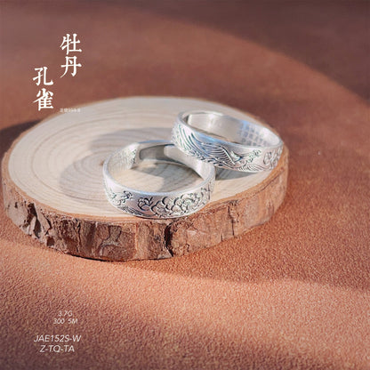 Chinese style peony heart scripture open ring - jewelry - weilin.com