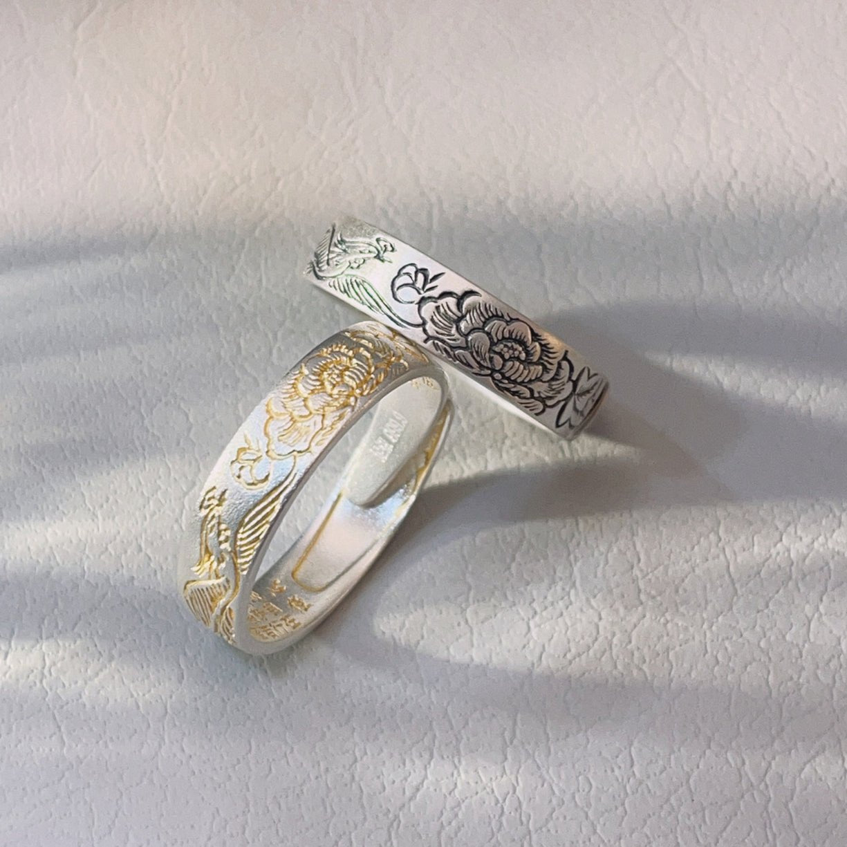 Chinese style peony heart scripture open ring - jewelry - weilin.com