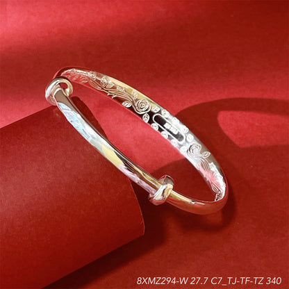 Chinese style peony rose sterling silver bracelet - jewelry - weilin.com