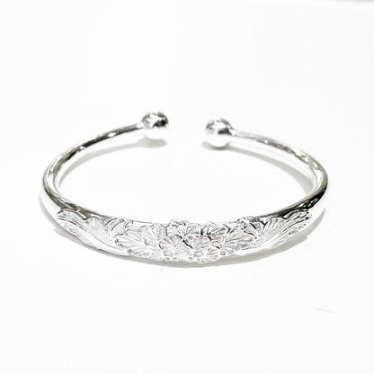 Chinese style peony rose sterling silver bracelet - jewelry - weilin.com