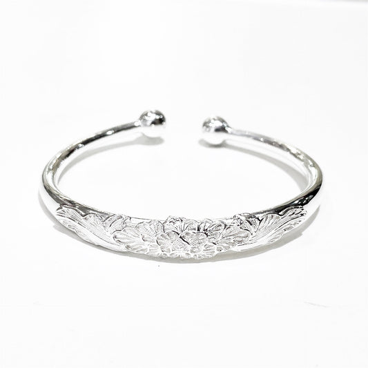 Chinese style peony rose sterling silver bracelet - jewelry - weilin.com