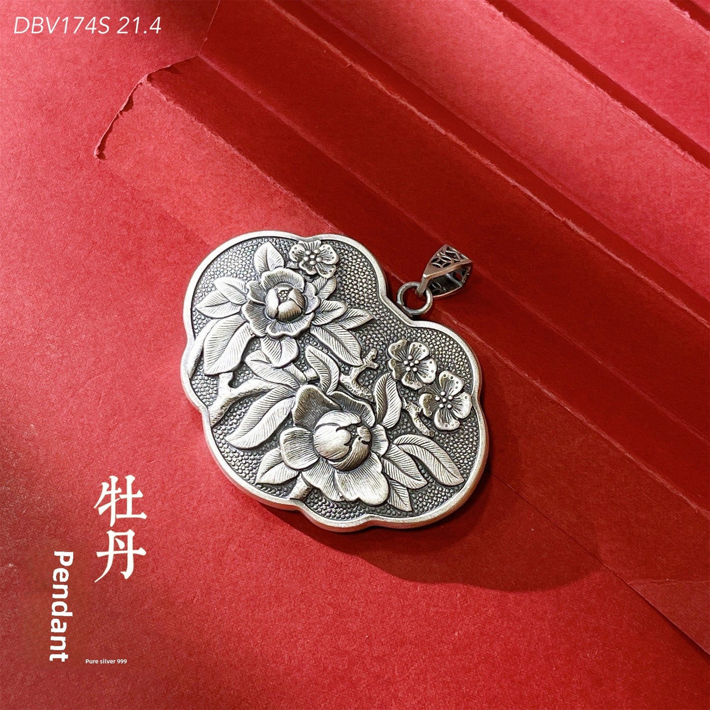 Chinese style peony sterling silver pendant necklace sweater accessories - jewelry - weilin.com