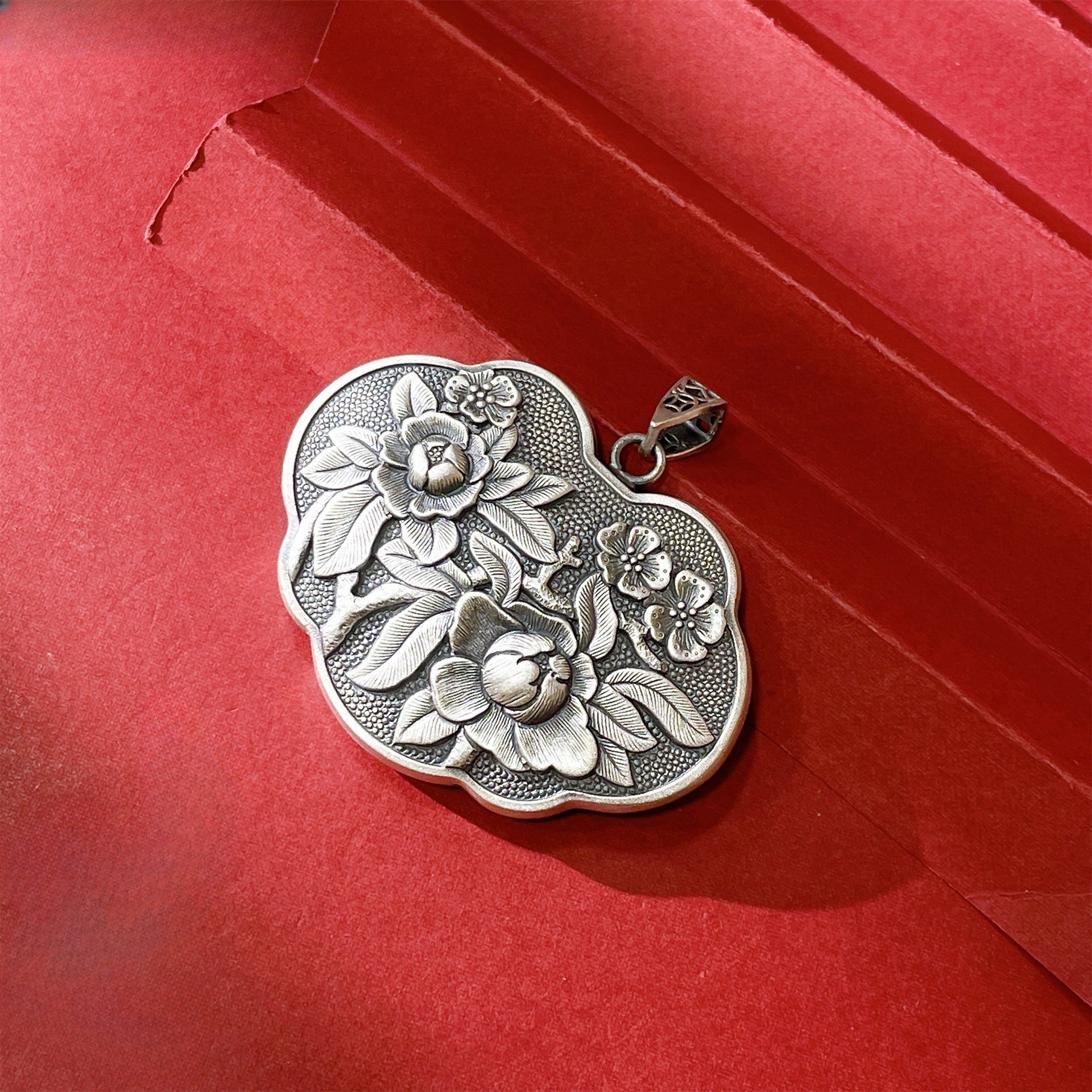 Chinese style peony sterling silver pendant necklace sweater accessories - jewelry - weilin.com