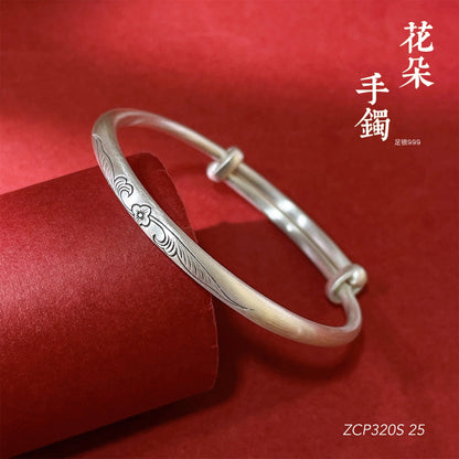 Chinese style plum blossom sterling silver bracelet - jewelry - weilin.com