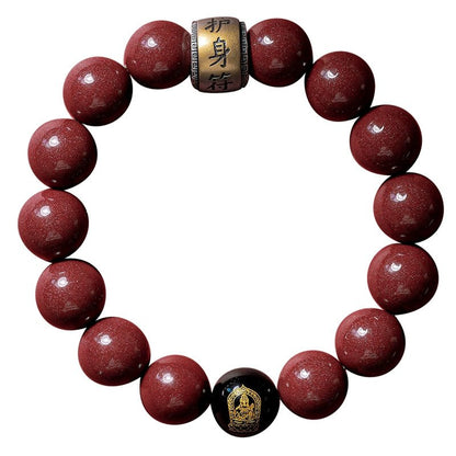 Chinese style purple gold sand cinnabar bracelet retro silver black agate zodiac birth year bracelet - jewelry - weilin.com