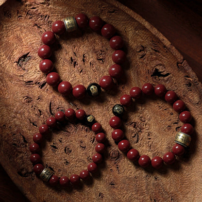 Chinese style purple gold sand cinnabar bracelet retro silver black agate zodiac birth year bracelet - jewelry - weilin.com