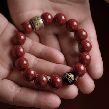 Chinese style purple gold sand cinnabar bracelet retro silver black agate zodiac birth year bracelet - jewelry - weilin.com