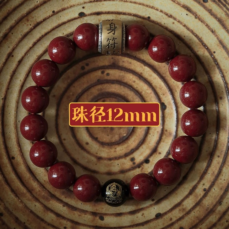 Chinese style purple gold sand cinnabar bracelet retro silver black agate zodiac birth year bracelet - jewelry - weilin.com