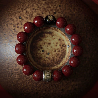 Chinese style purple gold sand cinnabar bracelet retro silver black agate zodiac birth year bracelet - jewelry - weilin.com