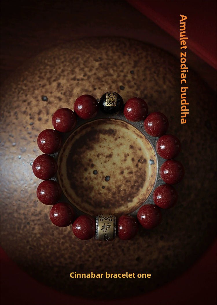 Chinese style purple gold sand cinnabar bracelet retro silver black agate zodiac birth year bracelet - jewelry - weilin.com