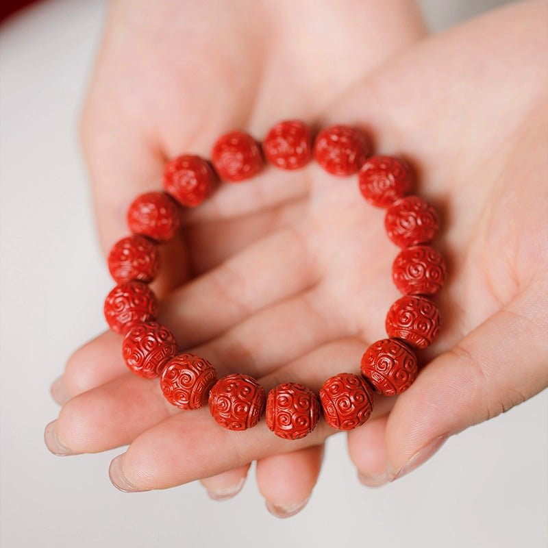 Chinese style red yarn purple cinnabar bracelet Huiwen bead flower bead bracelet - jewelry - weilin.com