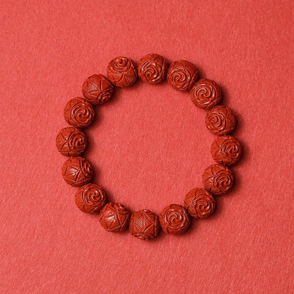 Chinese style red yarn purple cinnabar bracelet Huiwen bead flower bead bracelet - jewelry - weilin.com