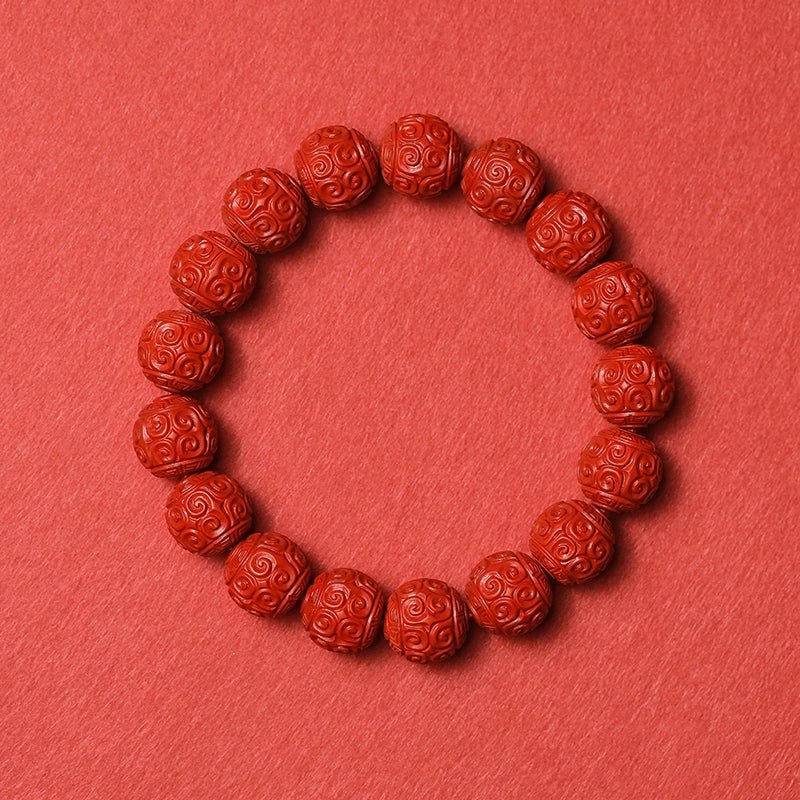 Chinese style red yarn purple cinnabar bracelet Huiwen bead flower bead bracelet - jewelry - weilin.com