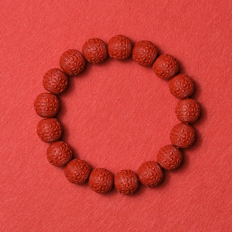 Chinese style red yarn purple cinnabar bracelet Huiwen bead flower bead bracelet - jewelry - weilin.com