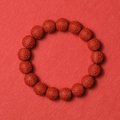 Chinese style red yarn purple cinnabar bracelet Huiwen bead flower bead bracelet - jewelry - weilin.com