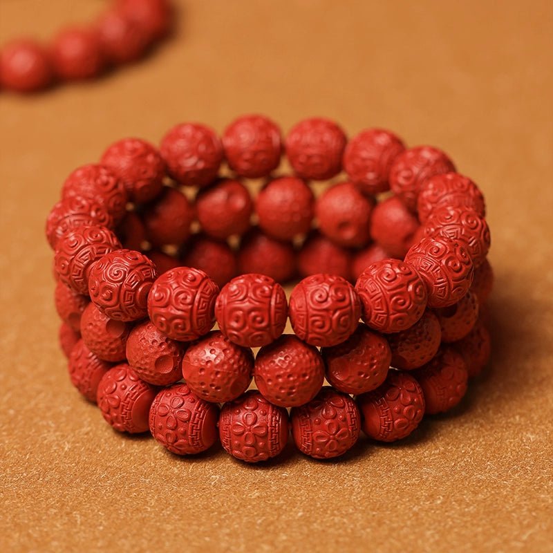 Chinese style red yarn purple cinnabar bracelet Huiwen bead flower bead bracelet - jewelry - weilin.com