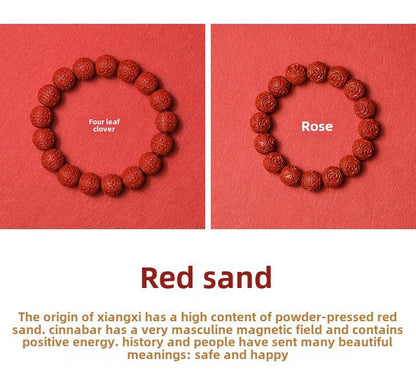 Chinese style red yarn purple cinnabar bracelet Huiwen bead flower bead bracelet - jewelry - weilin.com