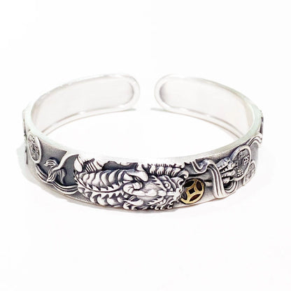Chinese style relief carp pixiu sterling silver bracelet - jewelry - weilin.com