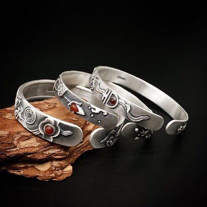 Chinese style relief carp pixiu sterling silver bracelet - jewelry - weilin.com