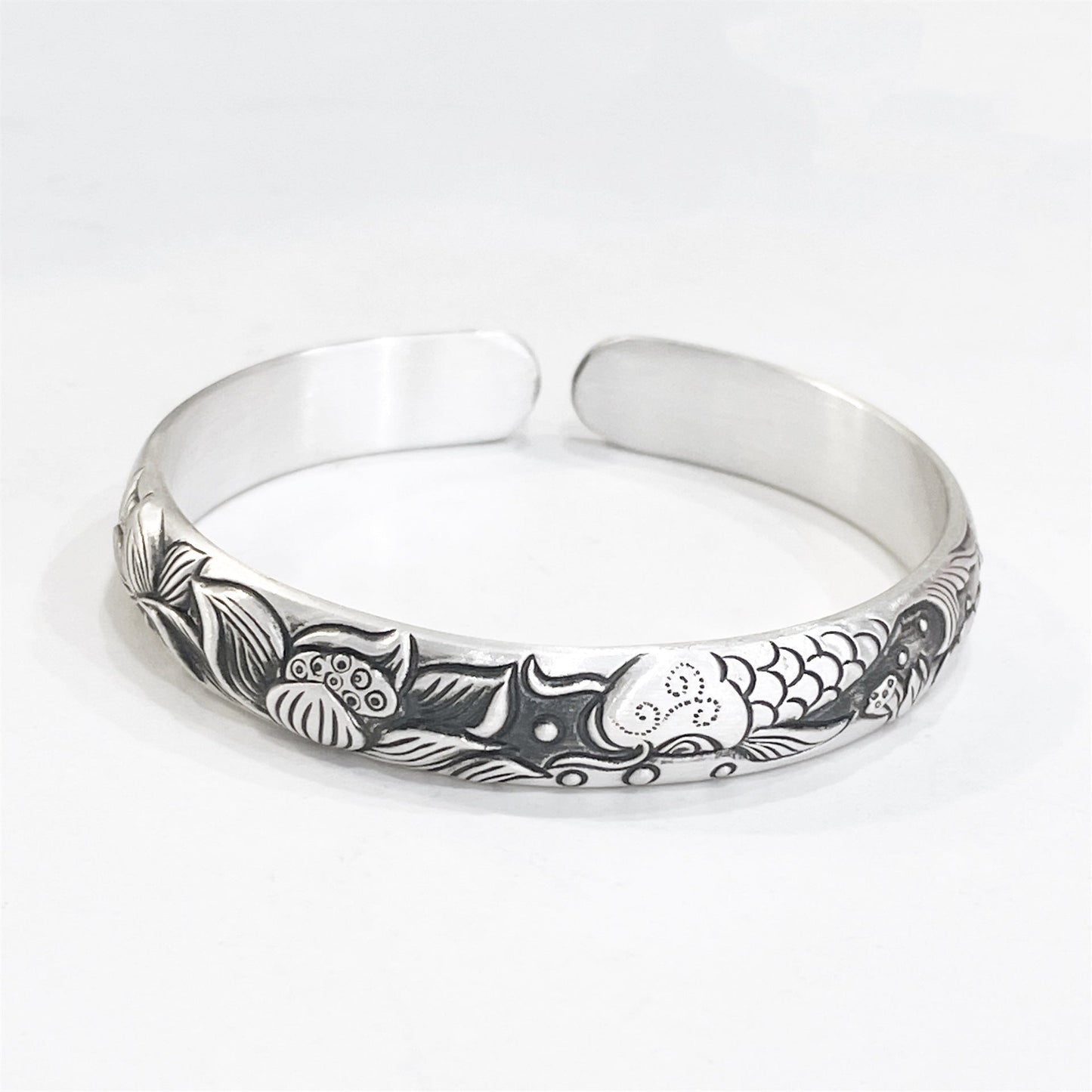 Chinese style relief carp sterling silver bracelet - jewelry - weilin.com
