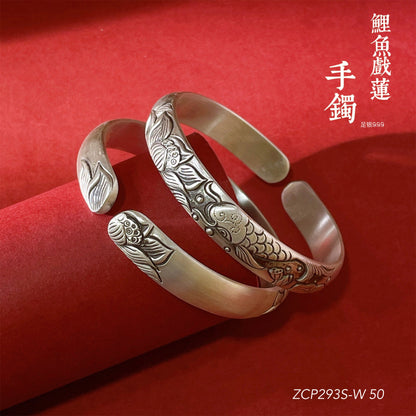 Chinese style relief carp sterling silver bracelet - jewelry - weilin.com