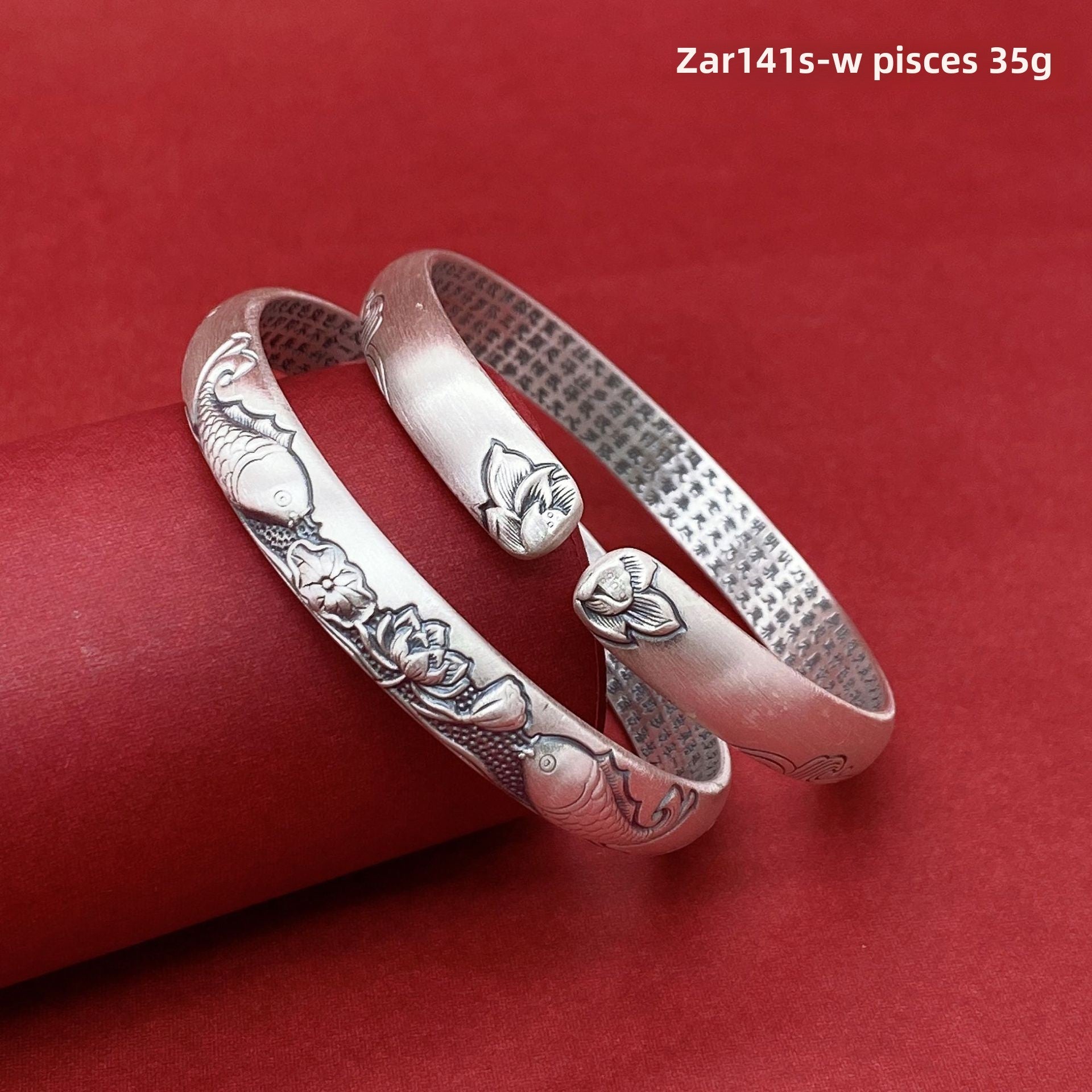 Chinese style relief Pisces sterling silver bracelet - jewelry - weilin.com