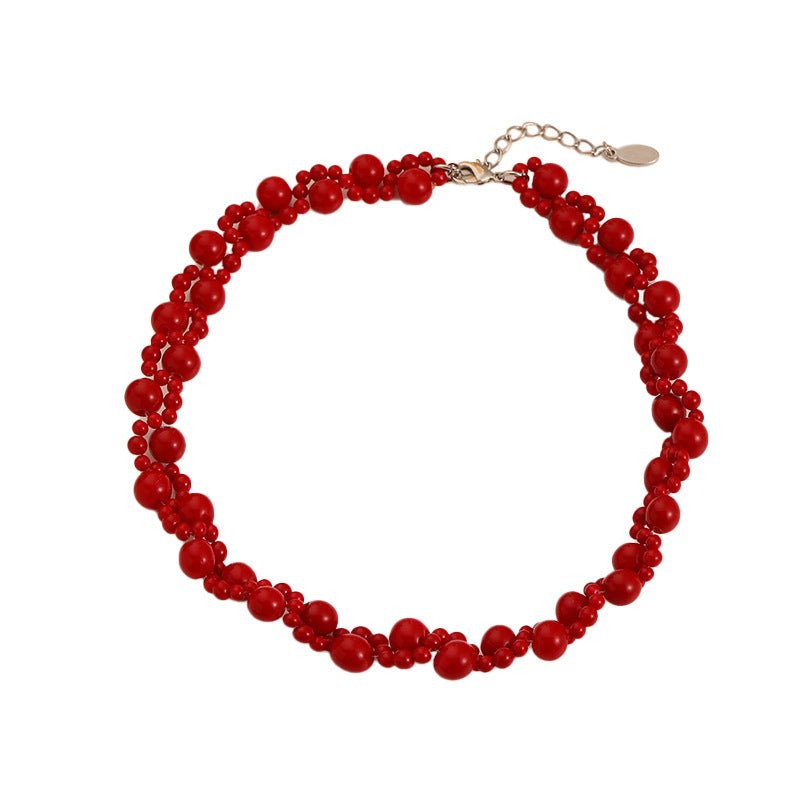 Chinese style retro double layer twisted red beaded necklace - jewelry - weilin.com