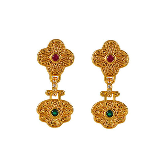 Chinese style retro four - leaf clover zircon earrings - jewelry - weilin.com