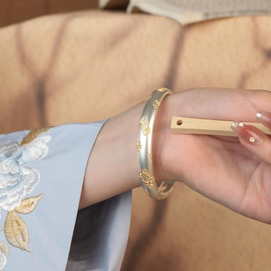 Chinese style retro pattern joy sterling silver bracelet - jewelry - weilin.com