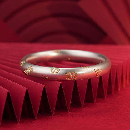 Chinese style retro pattern joy sterling silver bracelet - jewelry - weilin.com