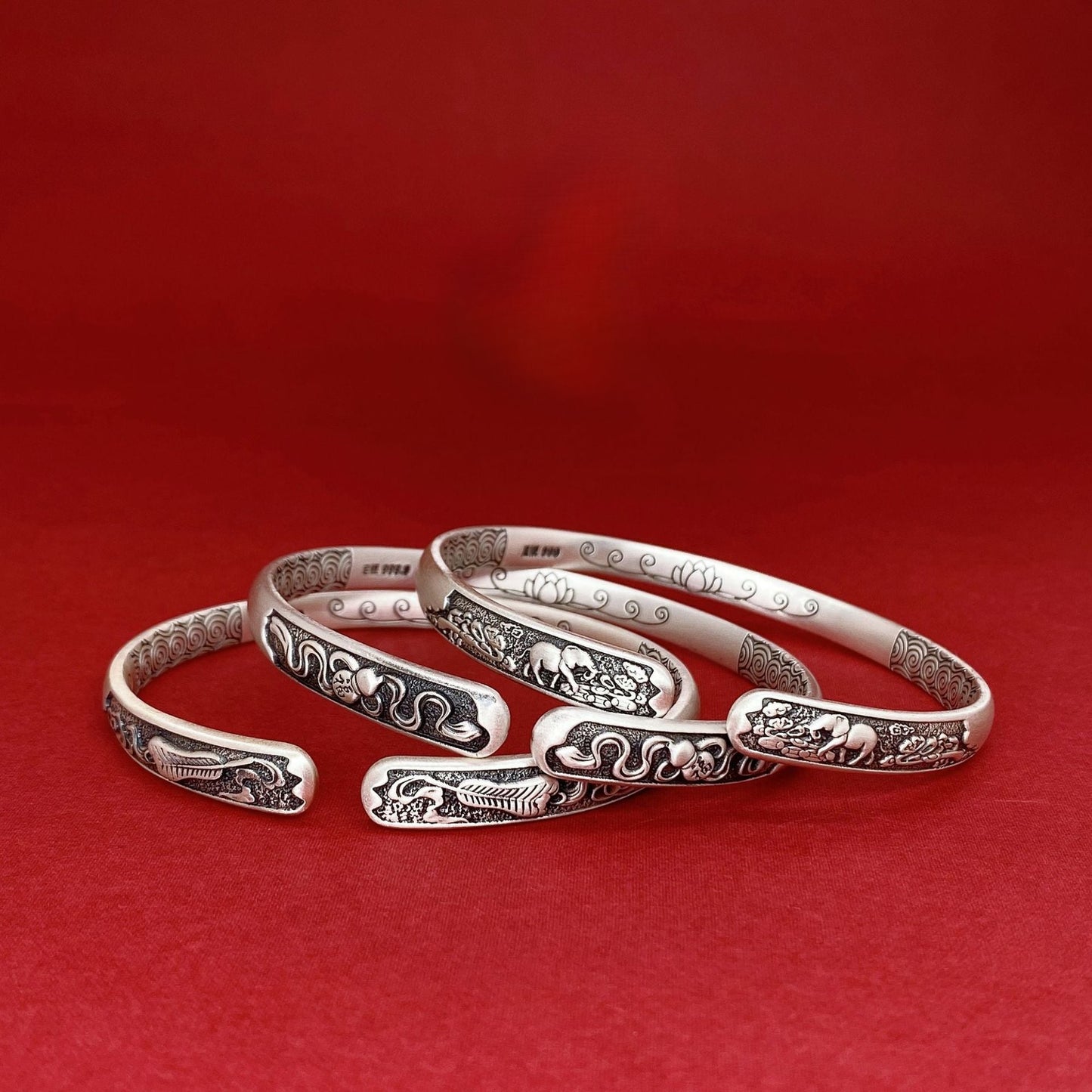 Chinese style ripple sterling silver bracelet - jewelry - weilin.com