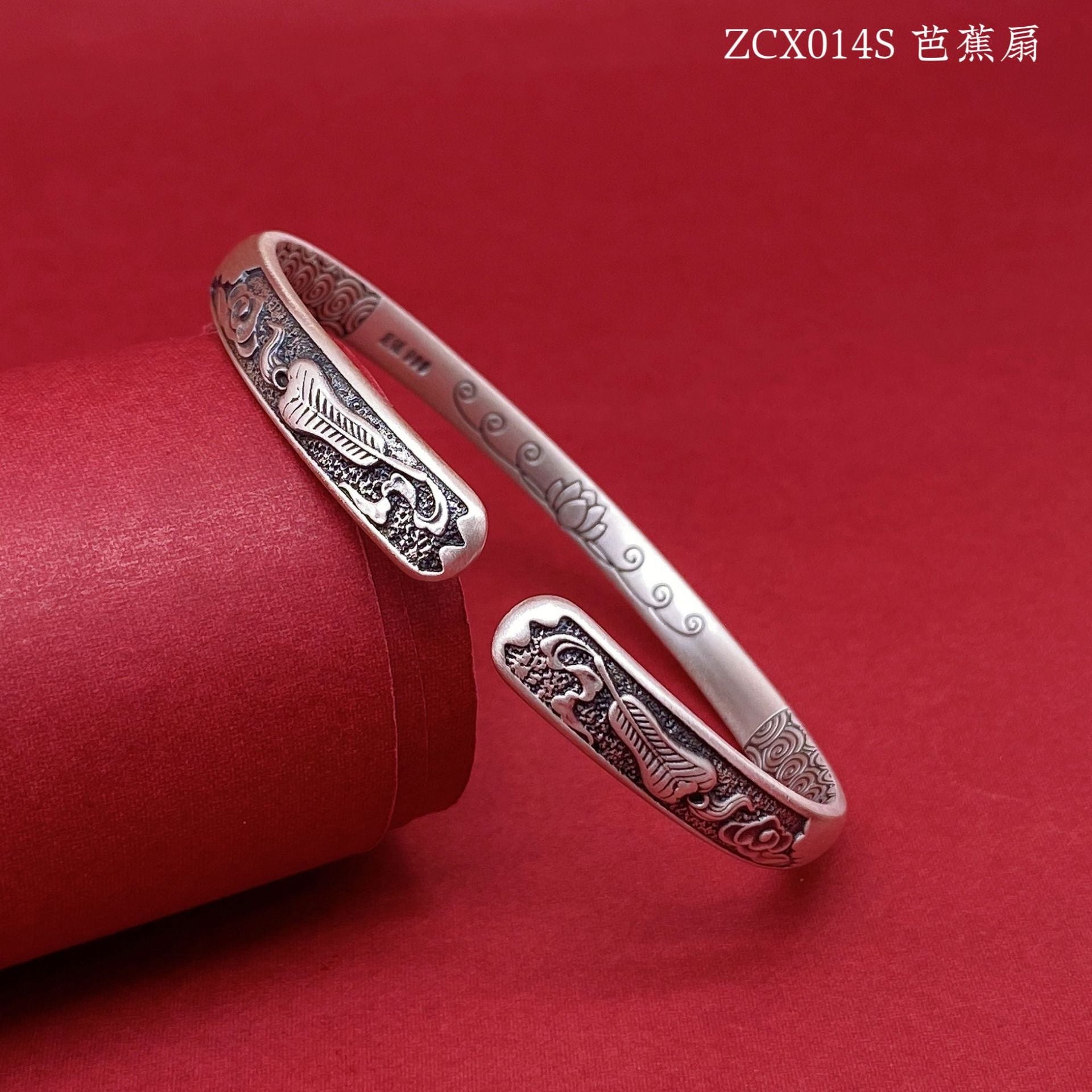 Chinese style ripple sterling silver bracelet - jewelry - weilin.com