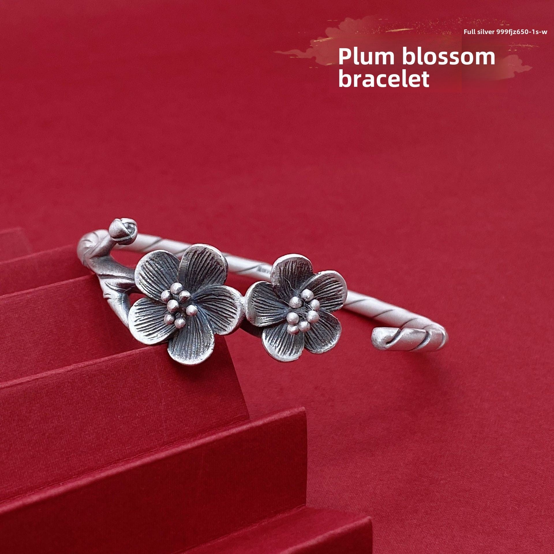 Chinese style rose rich sterling silver bracelet - jewelry - weilin.com