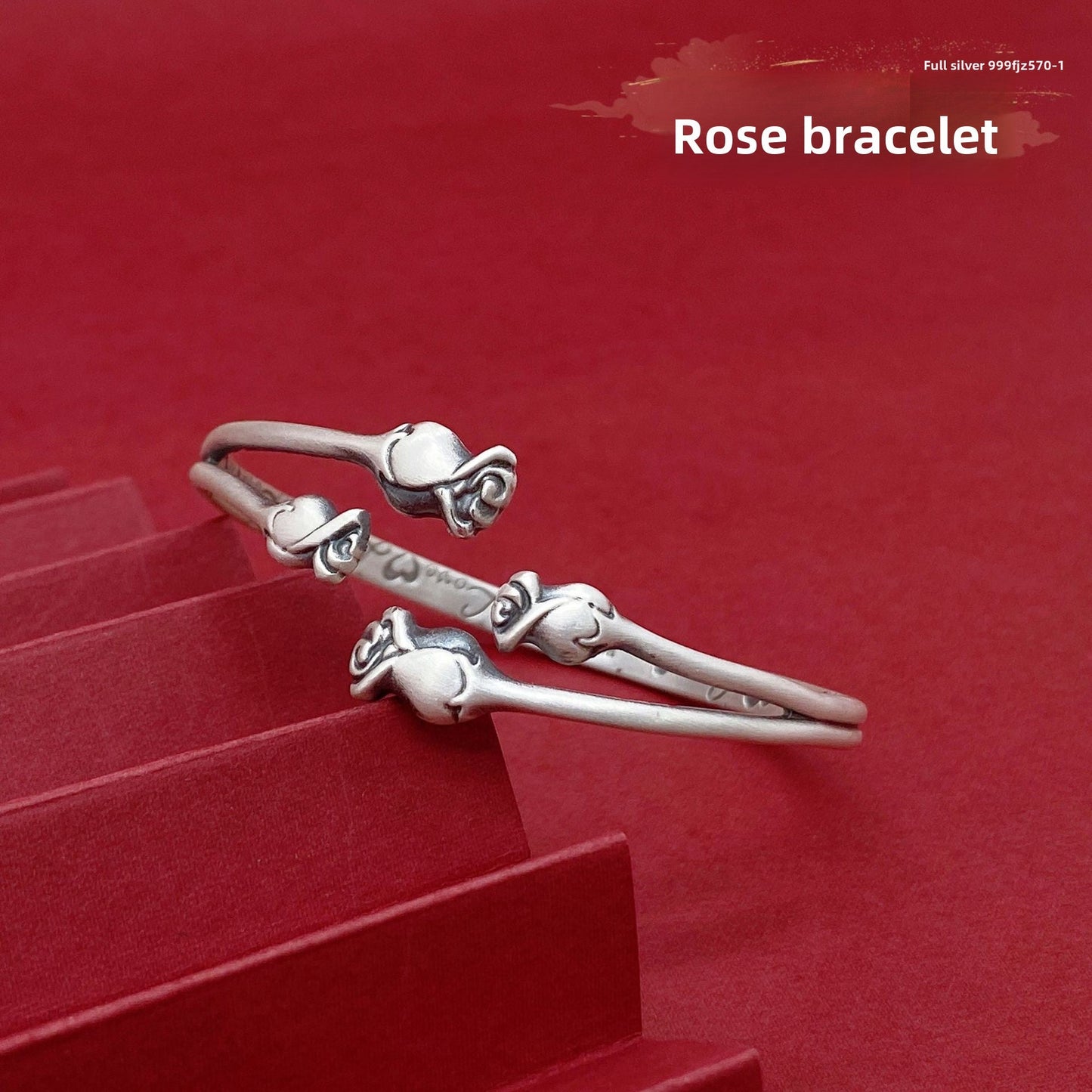 Chinese style rose rich sterling silver bracelet - jewelry - weilin.com