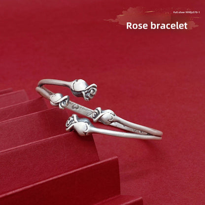 Chinese style rose rich sterling silver bracelet - jewelry - weilin.com