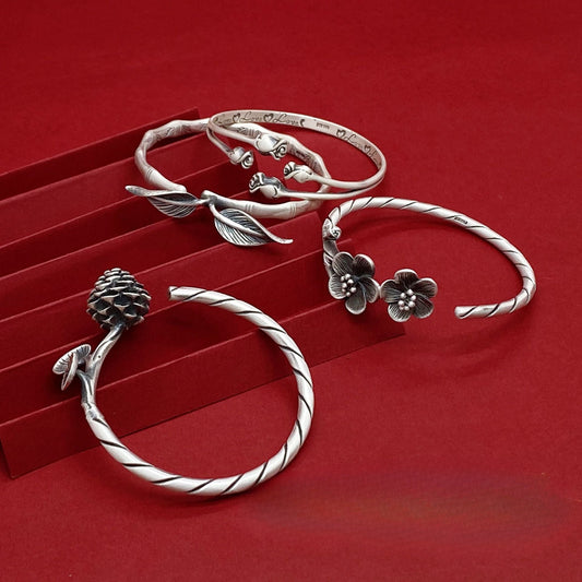 Chinese style rose rich sterling silver bracelet - jewelry - weilin.com