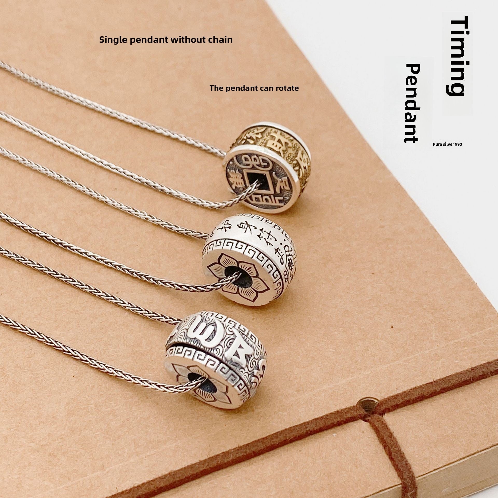 Chinese style rotating sterling silver pendant - jewelry - weilin.com