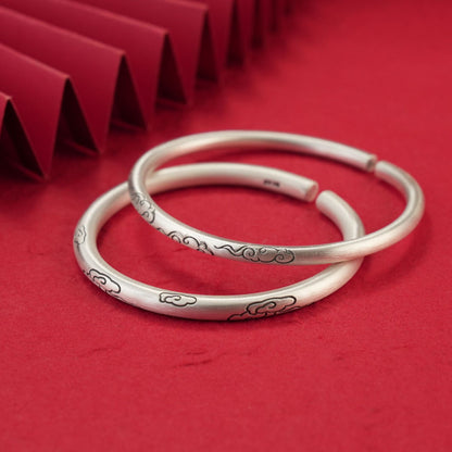 Chinese style round stick auspicious cloud sterling silver bracelet - jewelry - weilin.com