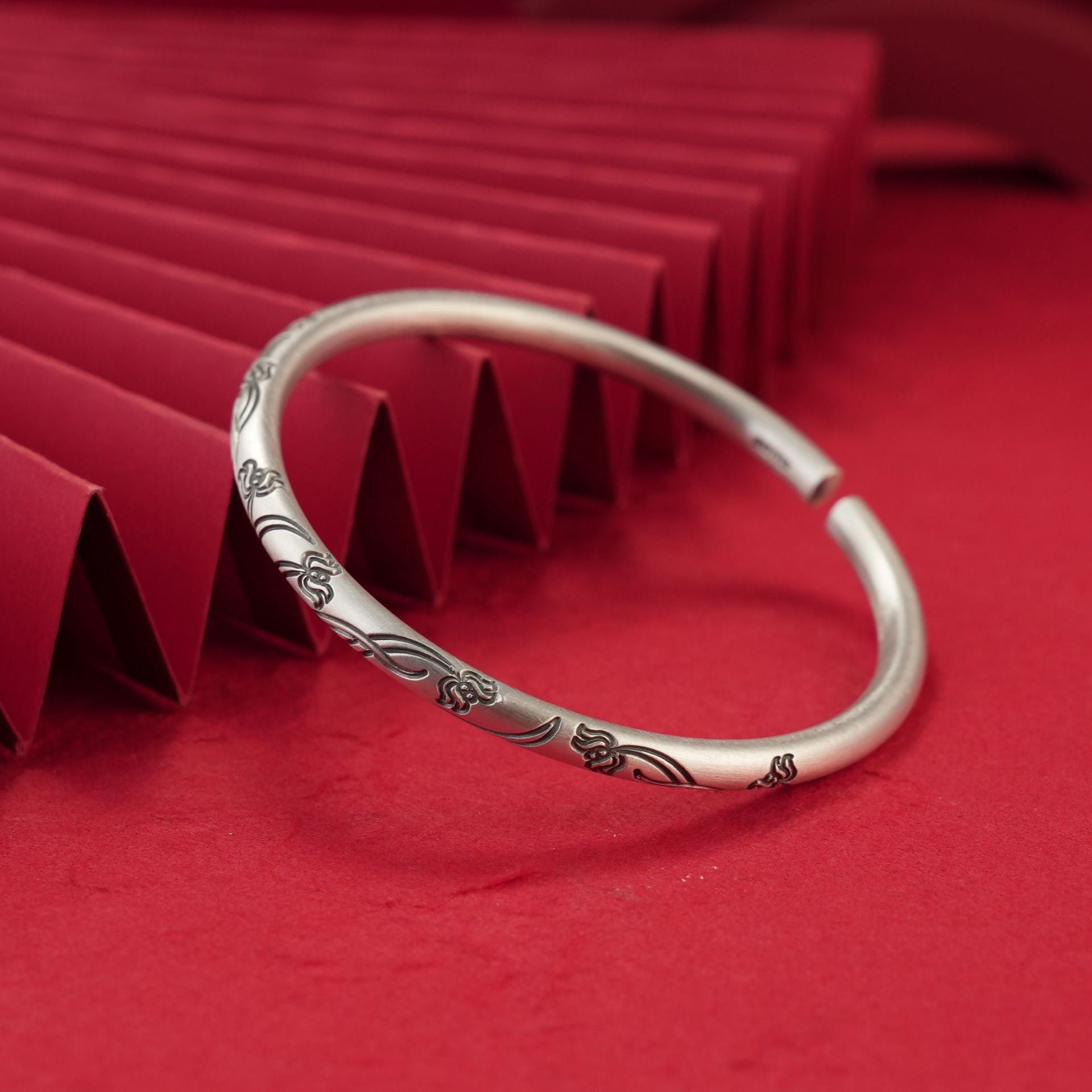 Chinese style round stick auspicious cloud sterling silver bracelet - jewelry - weilin.com