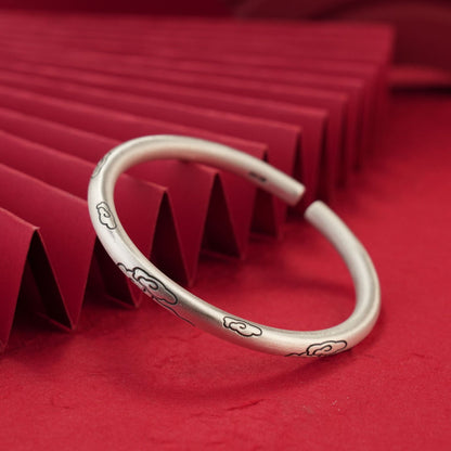 Chinese style round stick auspicious cloud sterling silver bracelet - jewelry - weilin.com