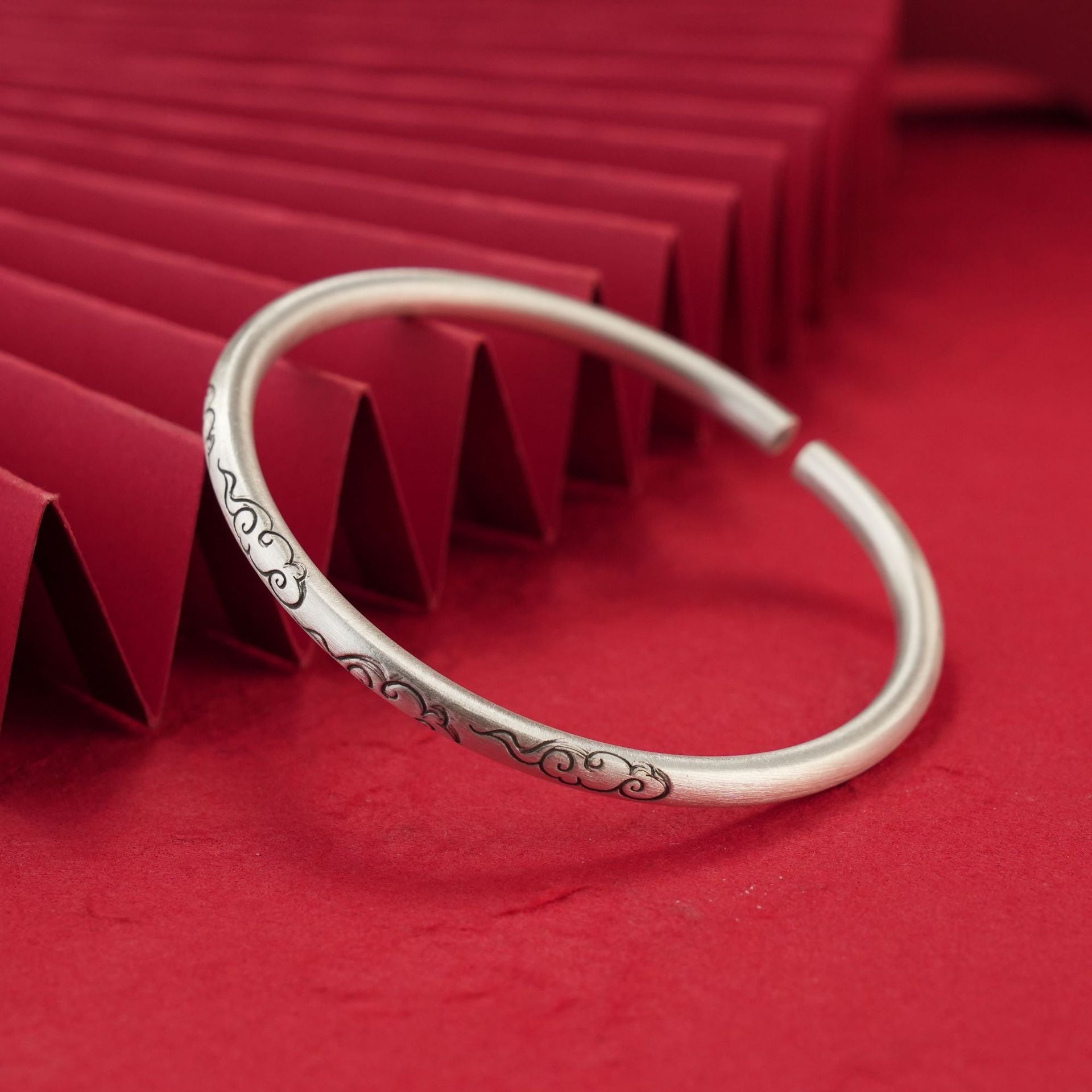 Chinese style round stick auspicious cloud sterling silver bracelet - jewelry - weilin.com
